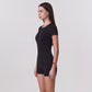 Short Sleeve One Piece Active Romper with Crew Neck Built In Padding Fitted Shorts and Smooth Stretch Fabric