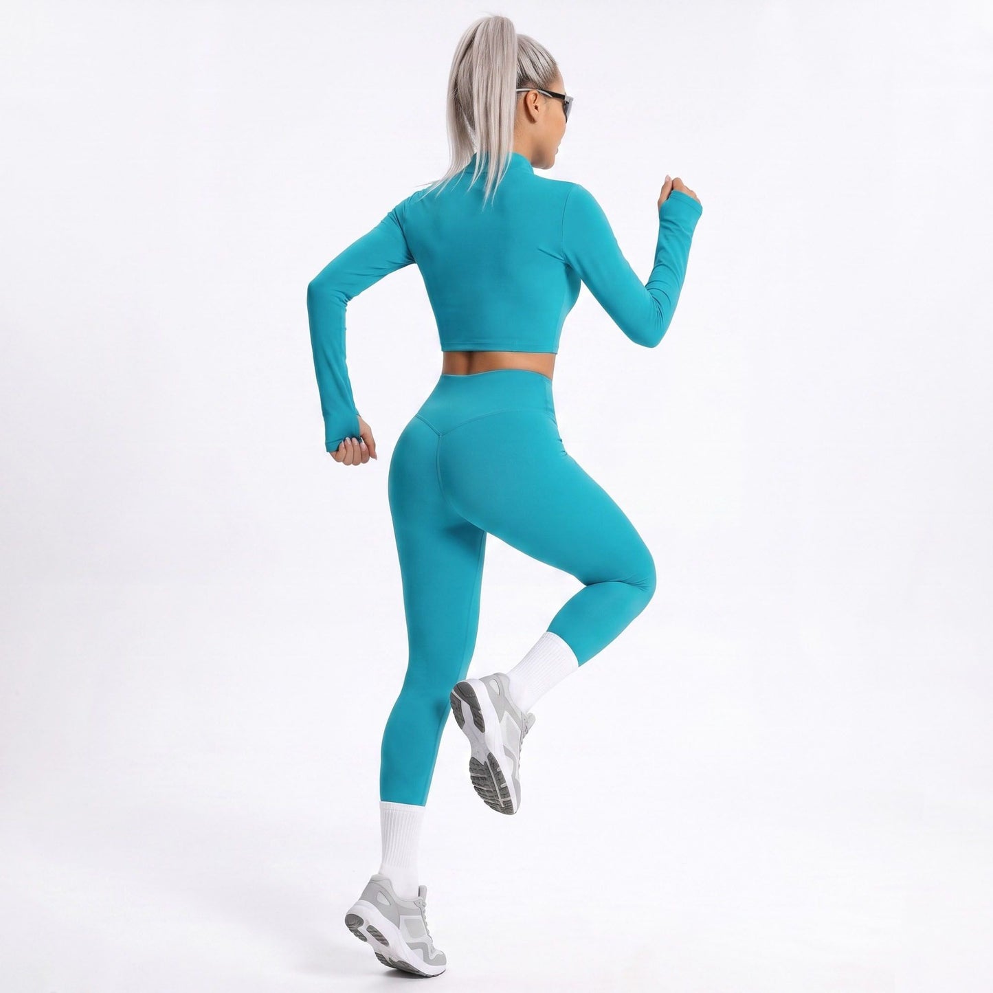 Cropped Full Zip Workout Jacket with Thumbholes