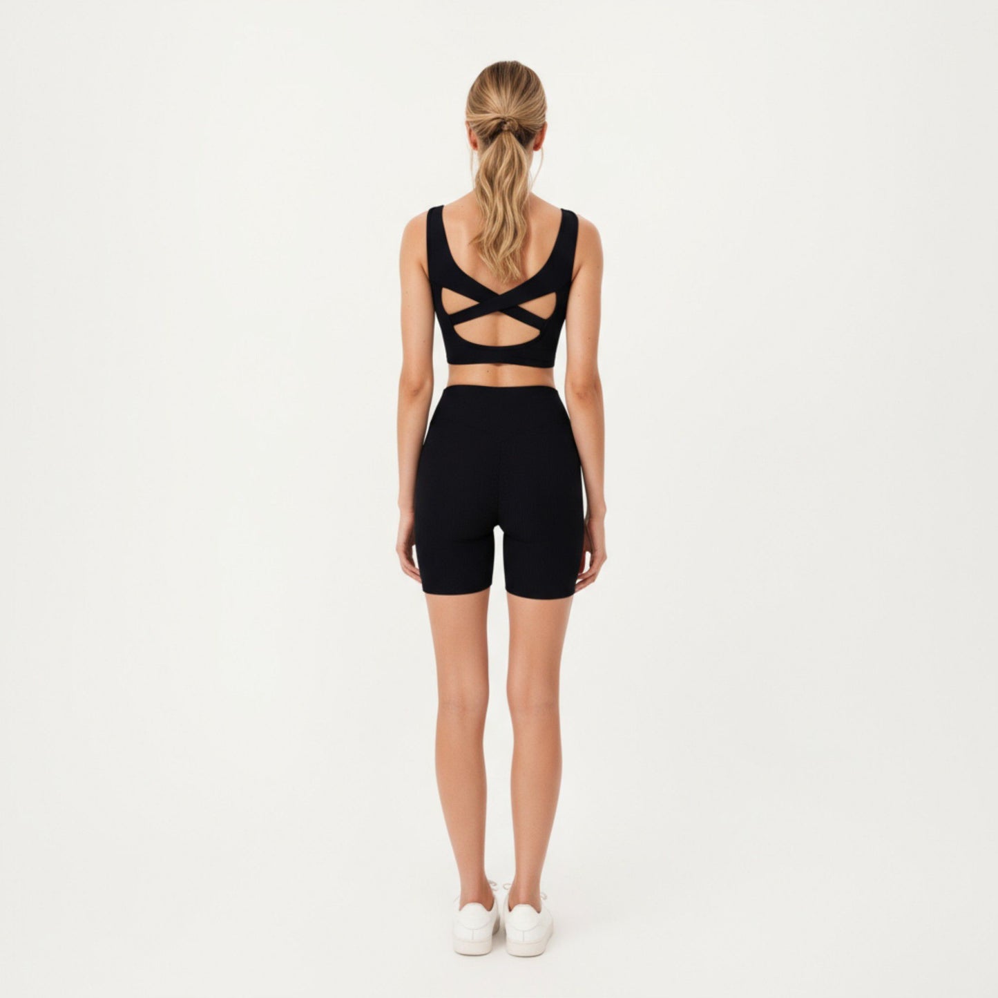 Square Neck Ribbed Cropped Tank Top with Seam Front Detail