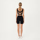 Square Neck Ribbed Cropped Tank Top with Seam Front Detail