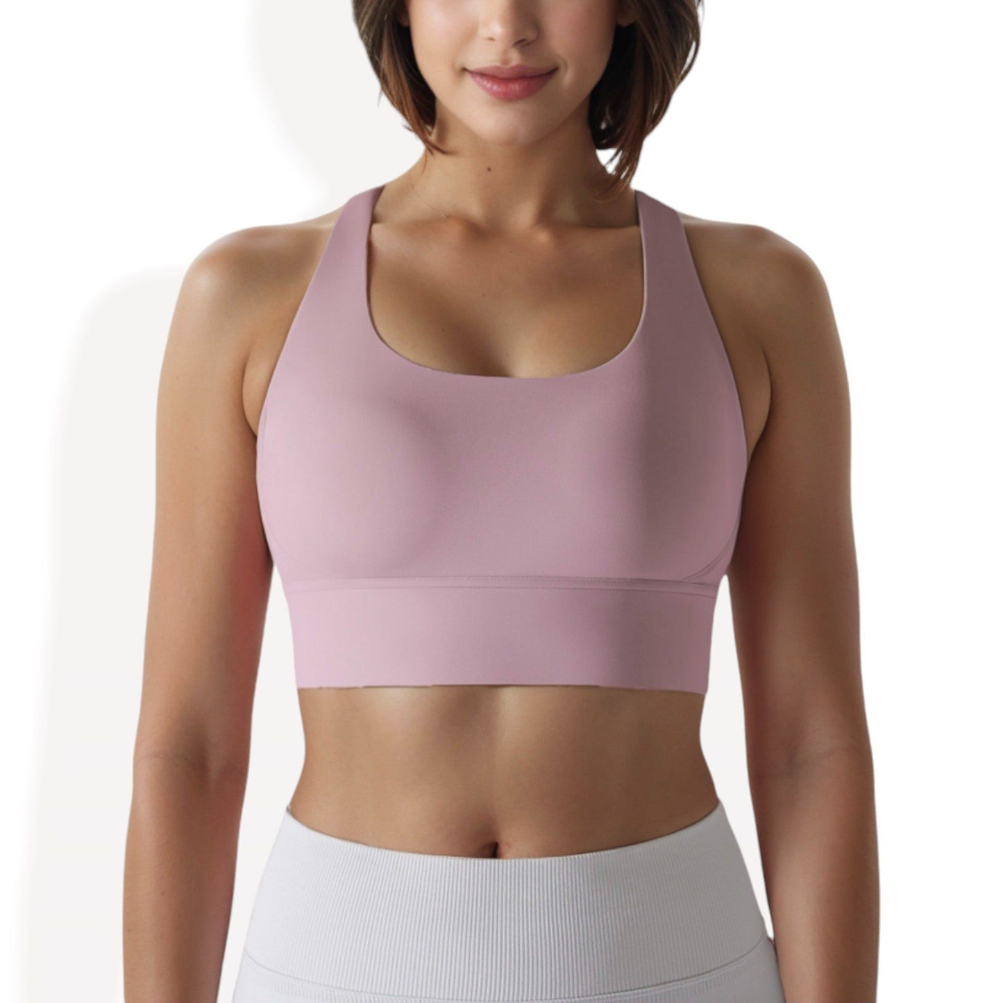 Scoop Neck Stretchy Cropped Banded Criss Cross Back Sports Bra