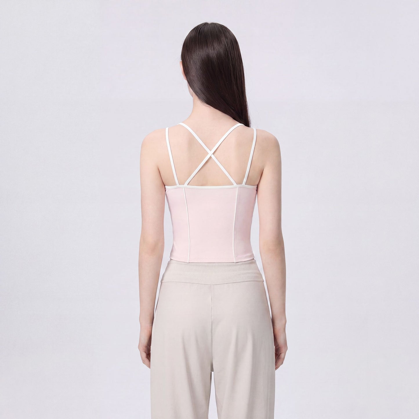 Contrast Trim Double Strap Cropped Cami Tank Top with Fitted Light Support Activewear Design
