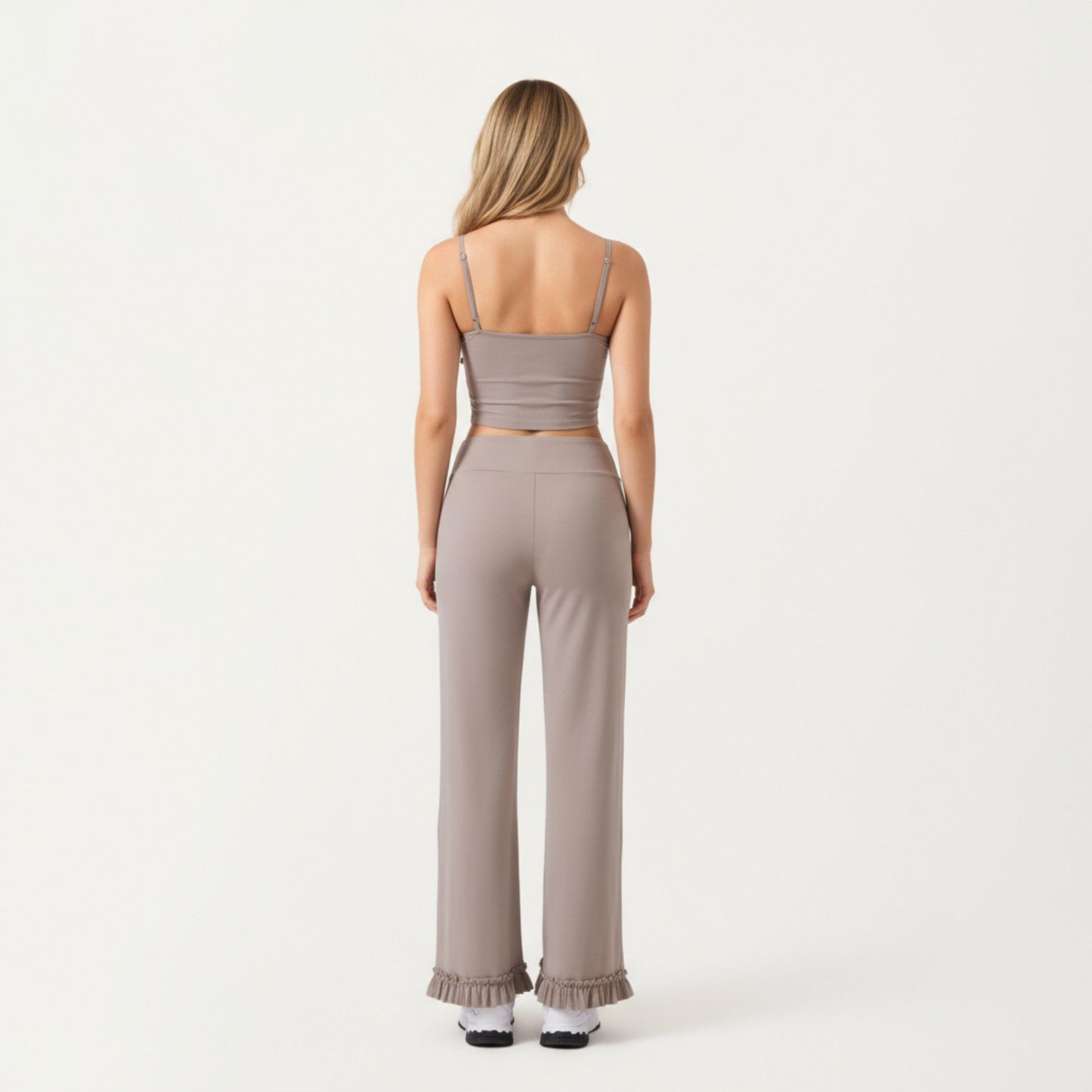 High Waist Wide Leg Sweatpants with Ruffle Hem Detail