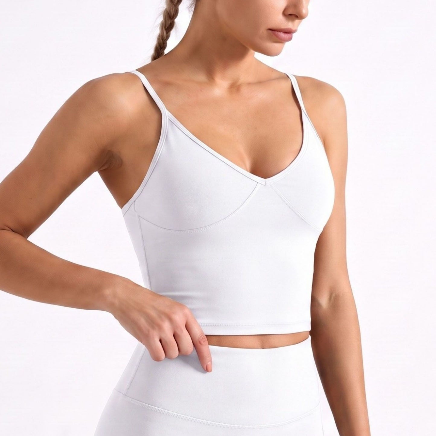 V Neck Longline Sports Bra Adjustable Strap Workout Crop Top
