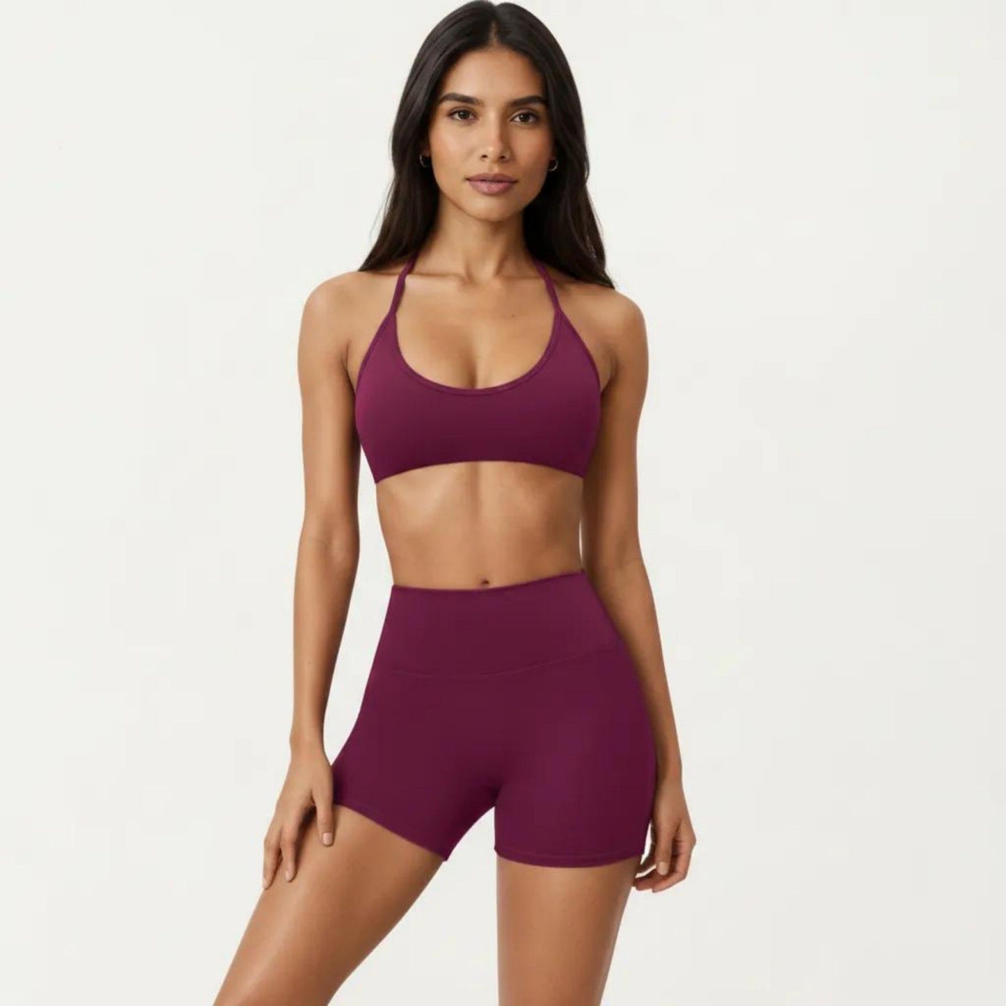 Halter Sports Bra with Open Back and Smooth Stretch Athletic Fit