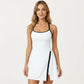 Athletic Dress with Racerback Top Built-In Shorts Contrast Trim Pleated Skirt