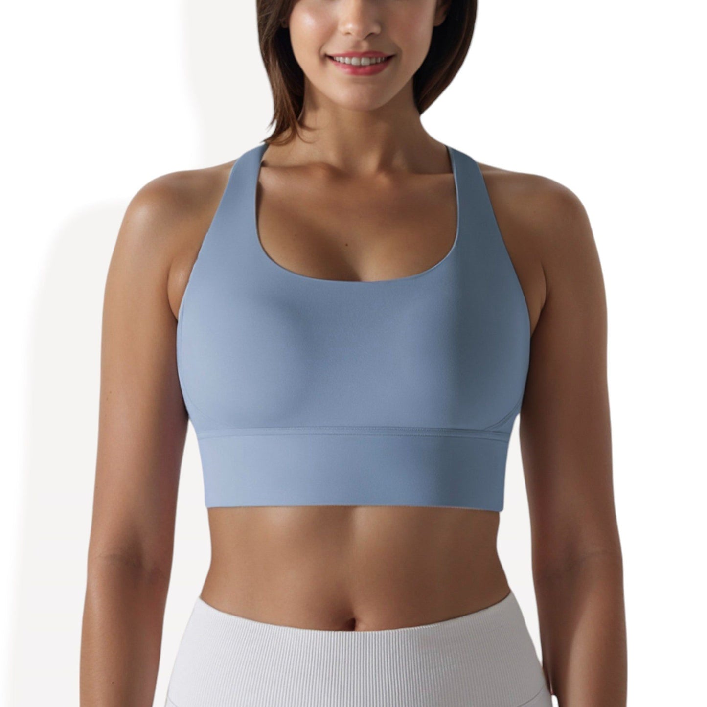 Scoop Neck Stretchy Cropped Banded Criss Cross Back Sports Bra