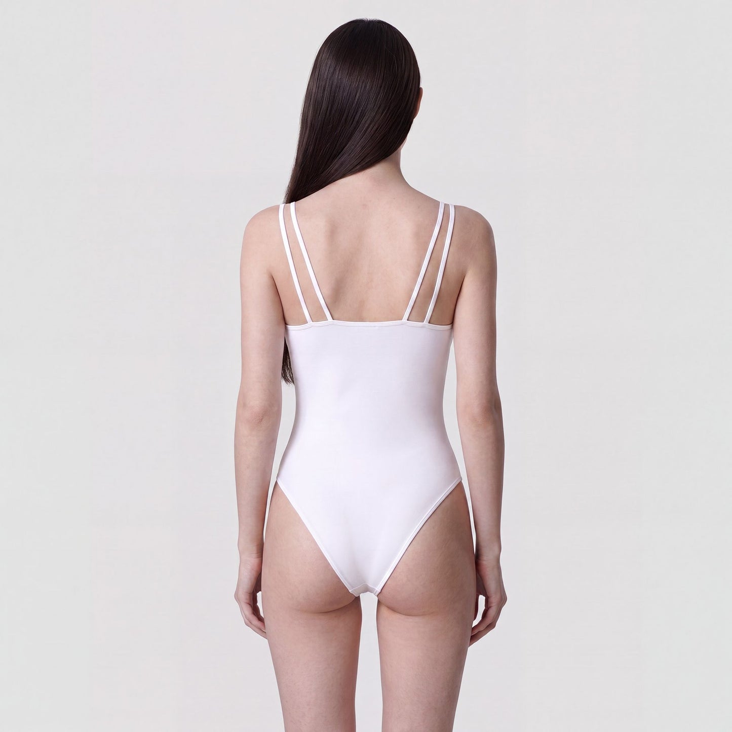 Ribbed Cami Bodysuit with V Neckline and Slim Spaghetti Straps