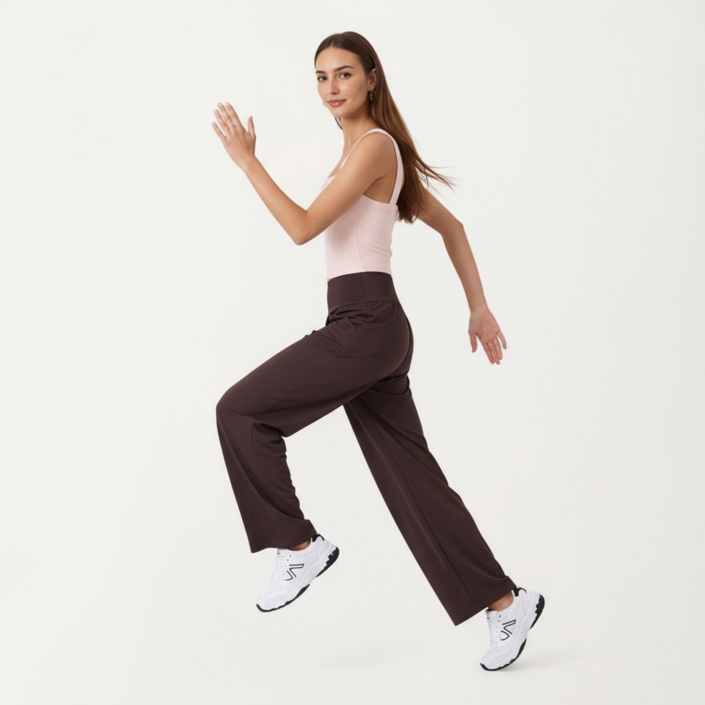 High Waist Wide Leg Sweatpants with Side Pockets and Smooth Stretch Fabric