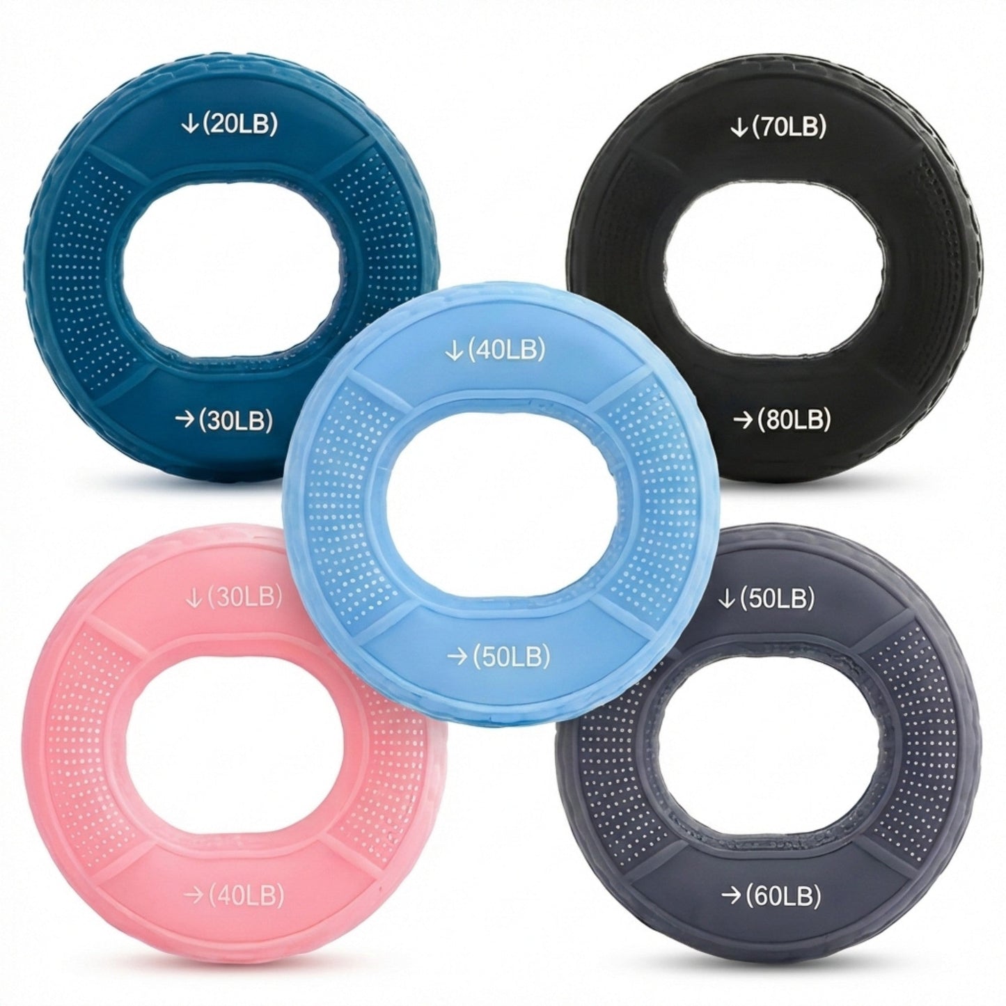 5-Piece Hand Grip Strengthener Ring Set with Multiple Resistance Levels