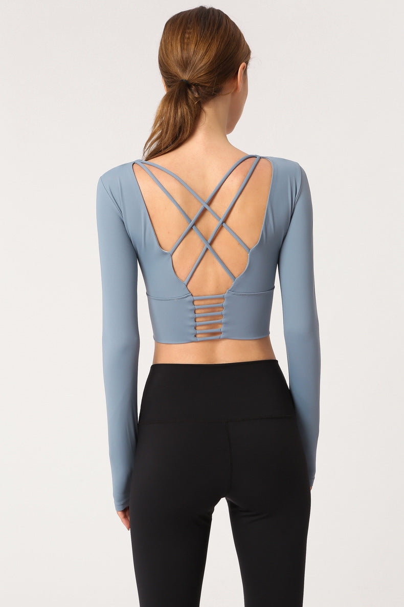 Long Sleeve Fitted Sport Shirt with Open Criss Cross Back