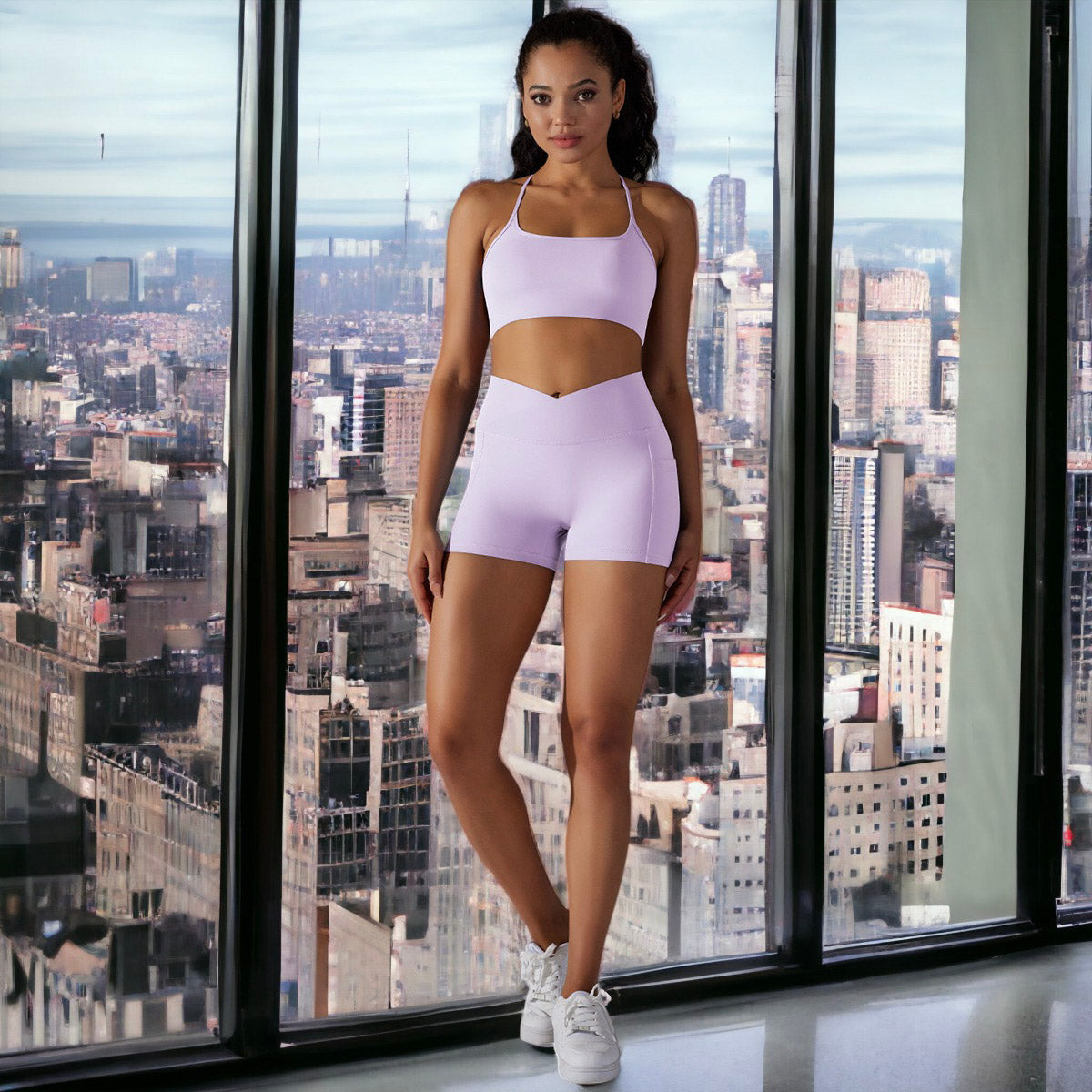 Solid Color Backless Activewear Set