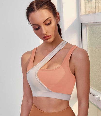 Asymmetrical Two Toned Crossover Sports Bra