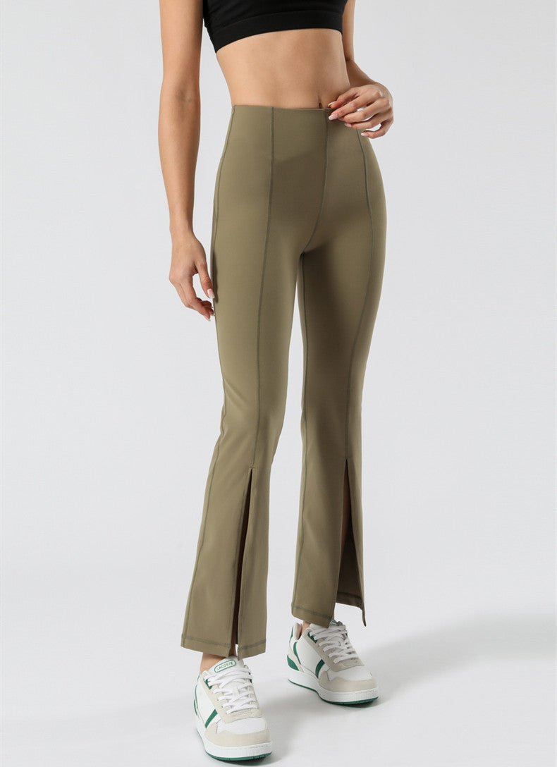 Mid Waist Flare Pants with Center Front Slits