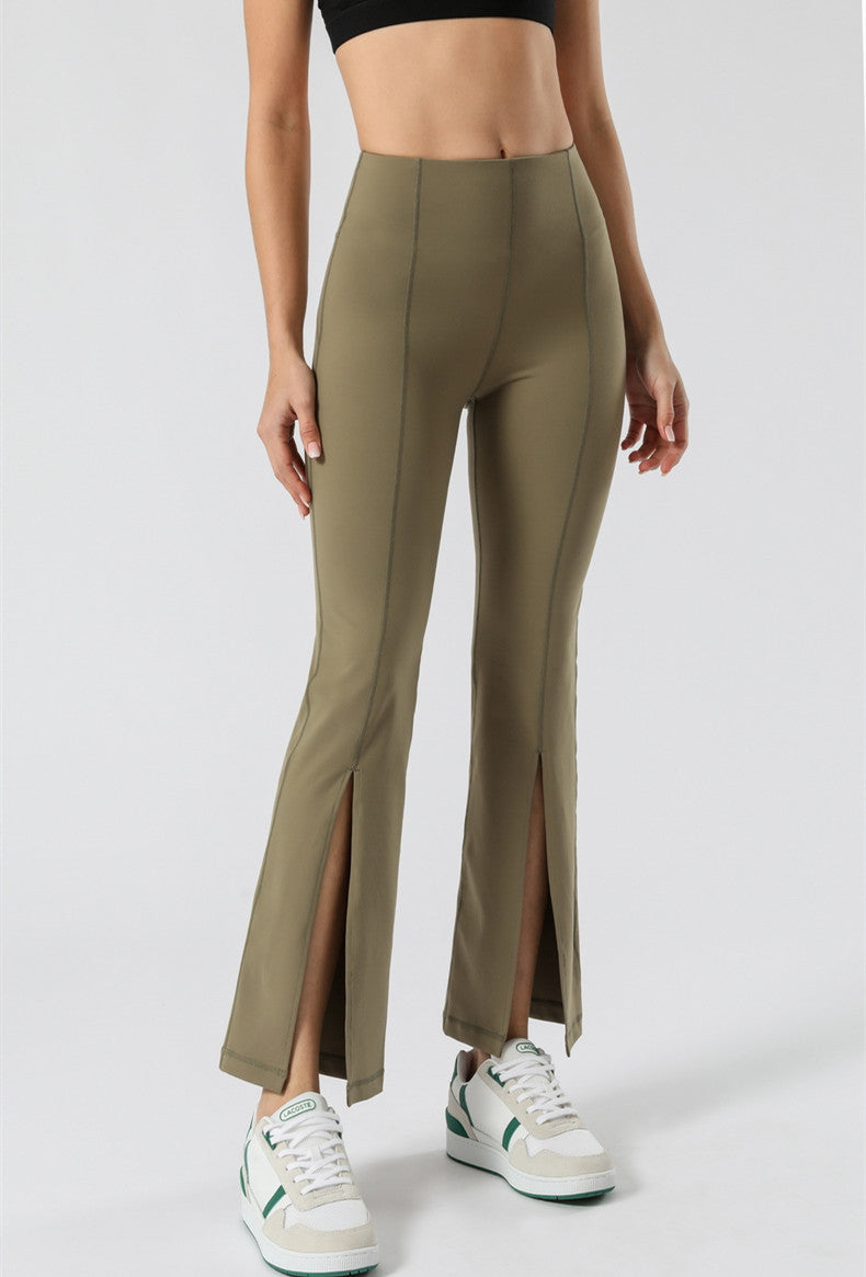 Mid Waist Flare Pants with Center Front Slits