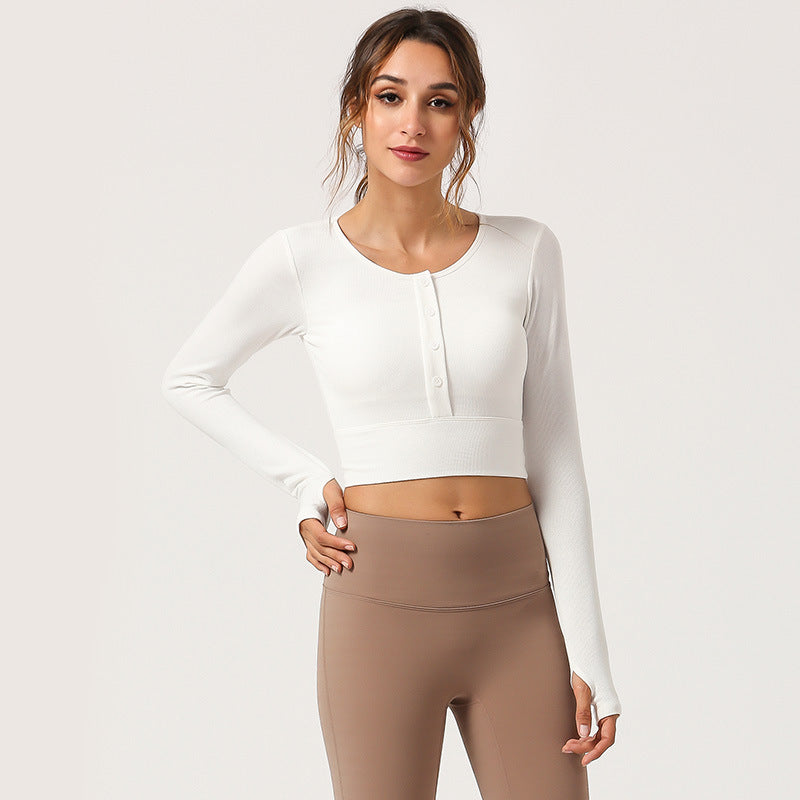 Long Sleeve Slim Fit Buttoned Workout Top
