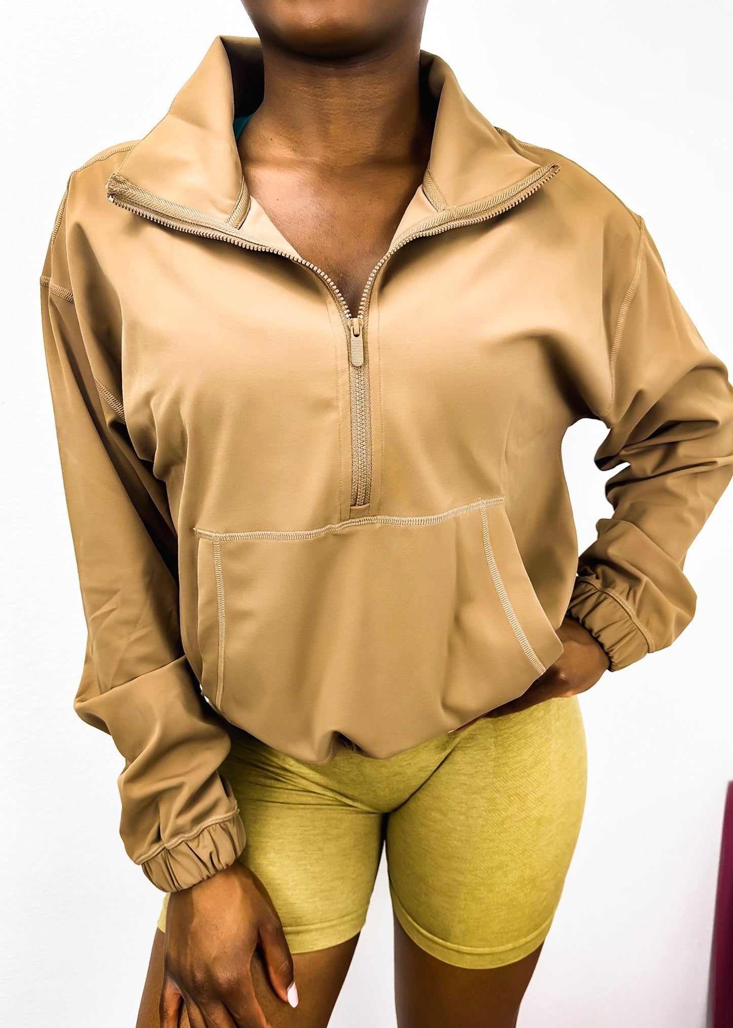 Buttery Soft High Neck Half Zip Cropped Jacket
