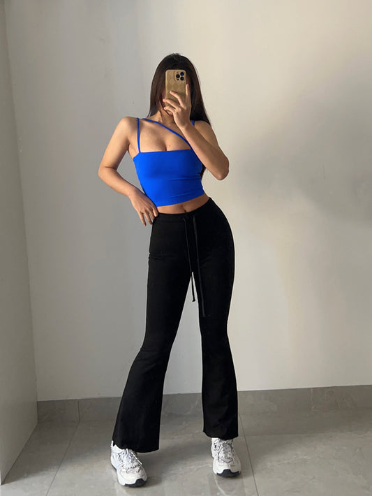 Mid-Rise Drawstring Flare Pants