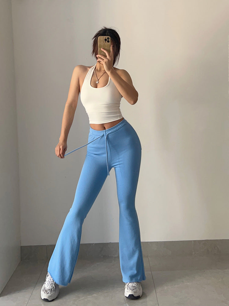 Mid-Rise Drawstring Flare Pants