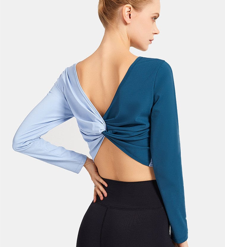 Two Toned Long Sleeve Twist Center Top