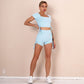 Colorful Drawstring Ruched Sports Bra & High Rise Shorts Active Set