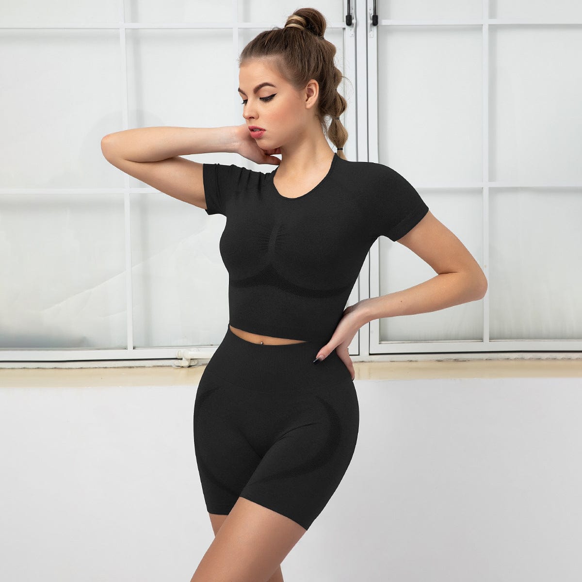 Sculpting Short Sleeve Top & Shorts Two Piece Set