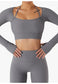 Square Neck Long Sleeve Active Top & Shorts Two Piece Set