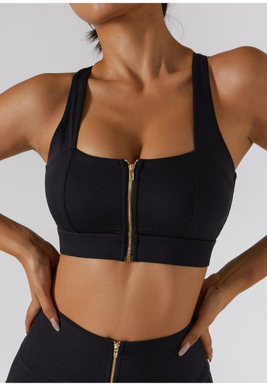 Zippered Adjustable Thin Strap Sports Bra