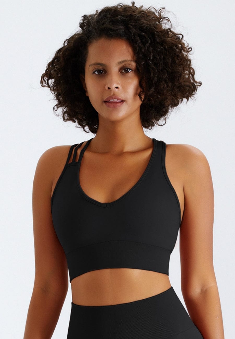 Slit Strap Double Crossover Racerback Sports Bra