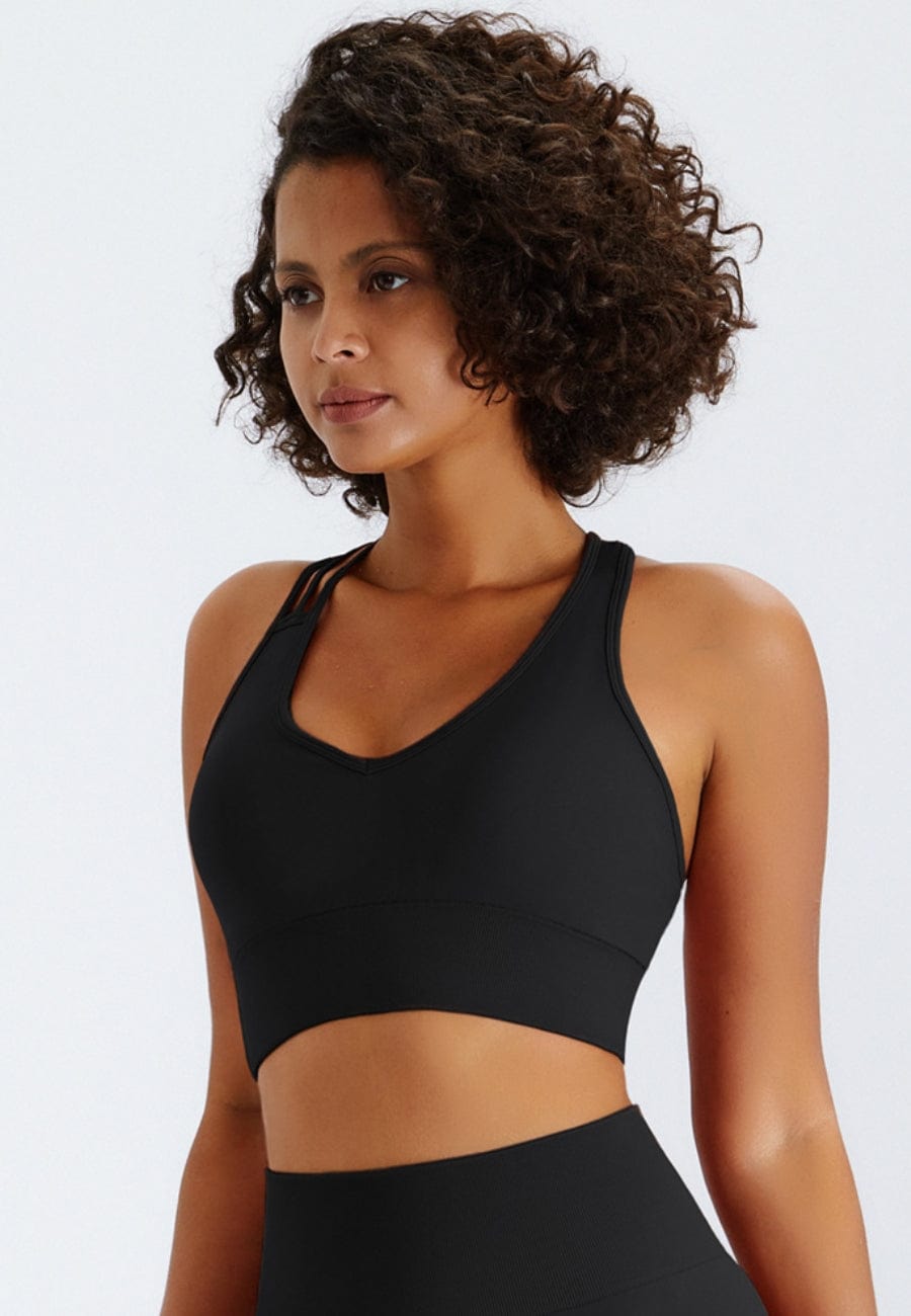 Slit Strap Double Crossover Racerback Sports Bra