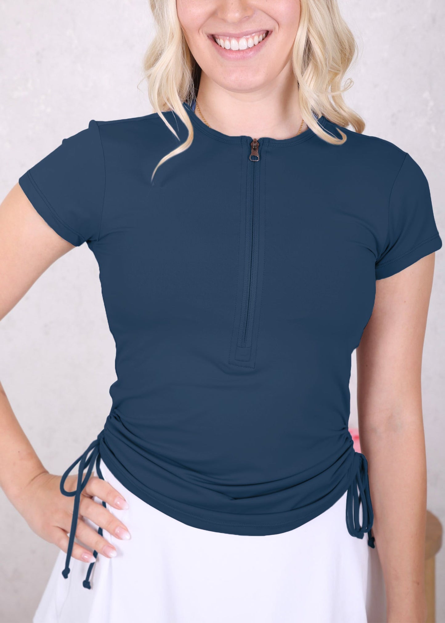 Zip-Up Side Ruched Tee