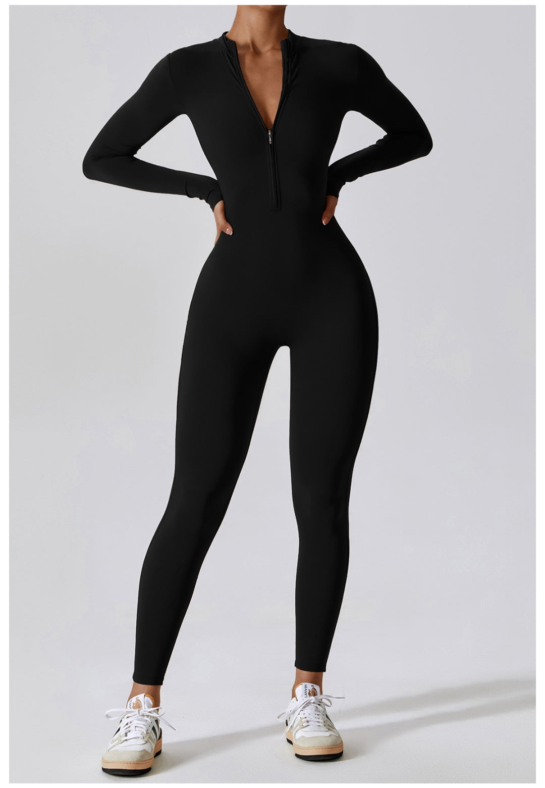 Zipper Long Sleeved Fitness Training Workout Bodysuit