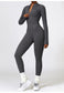 Zip-Up Ribbed Knit Unitard Jumpsuit