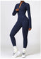 Zip-Up Ribbed Knit Unitard Jumpsuit